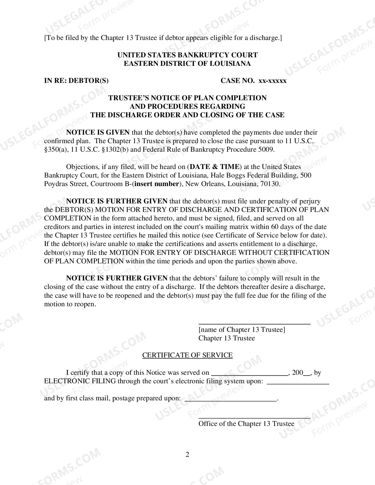 Preview Forms for Closing Post BAPCPA Ch 13 Cases