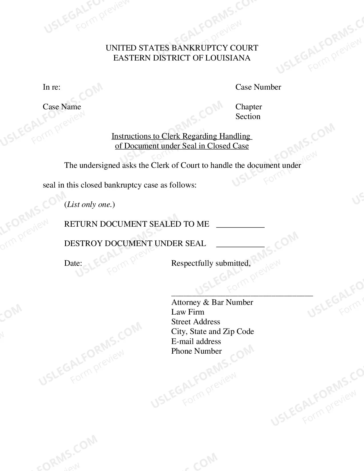 Preview Instructions to Clerk Regarding Handling of Document Under Seal in Closed Case