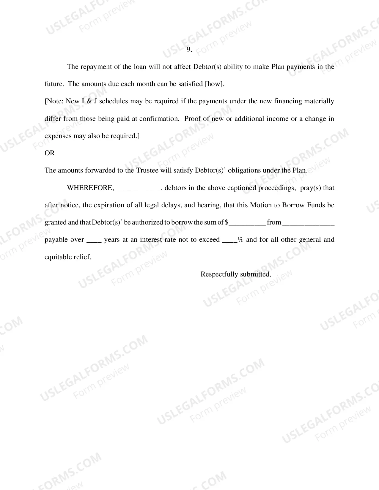 Preview Motion for Authority to Borrow Funds