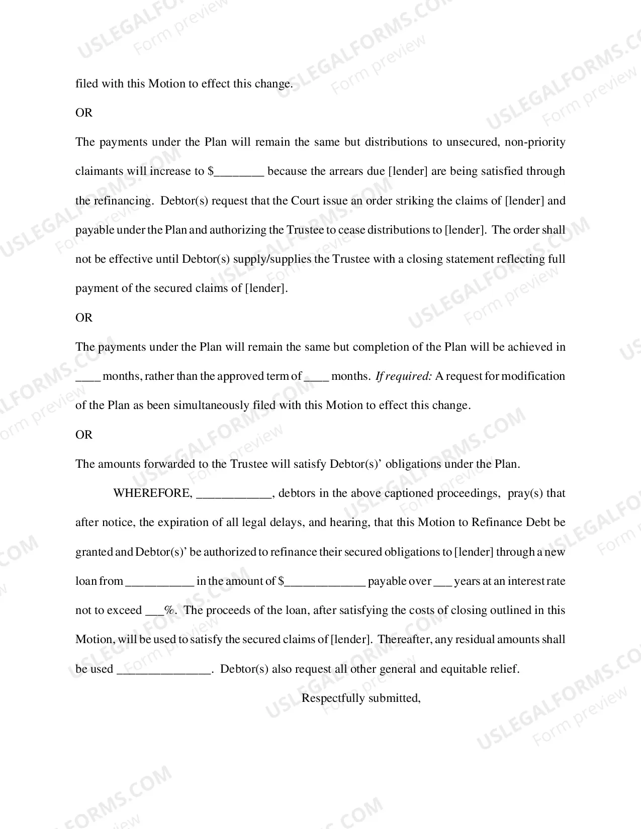 Preview Motion for Authority to Refinance Secured Debt