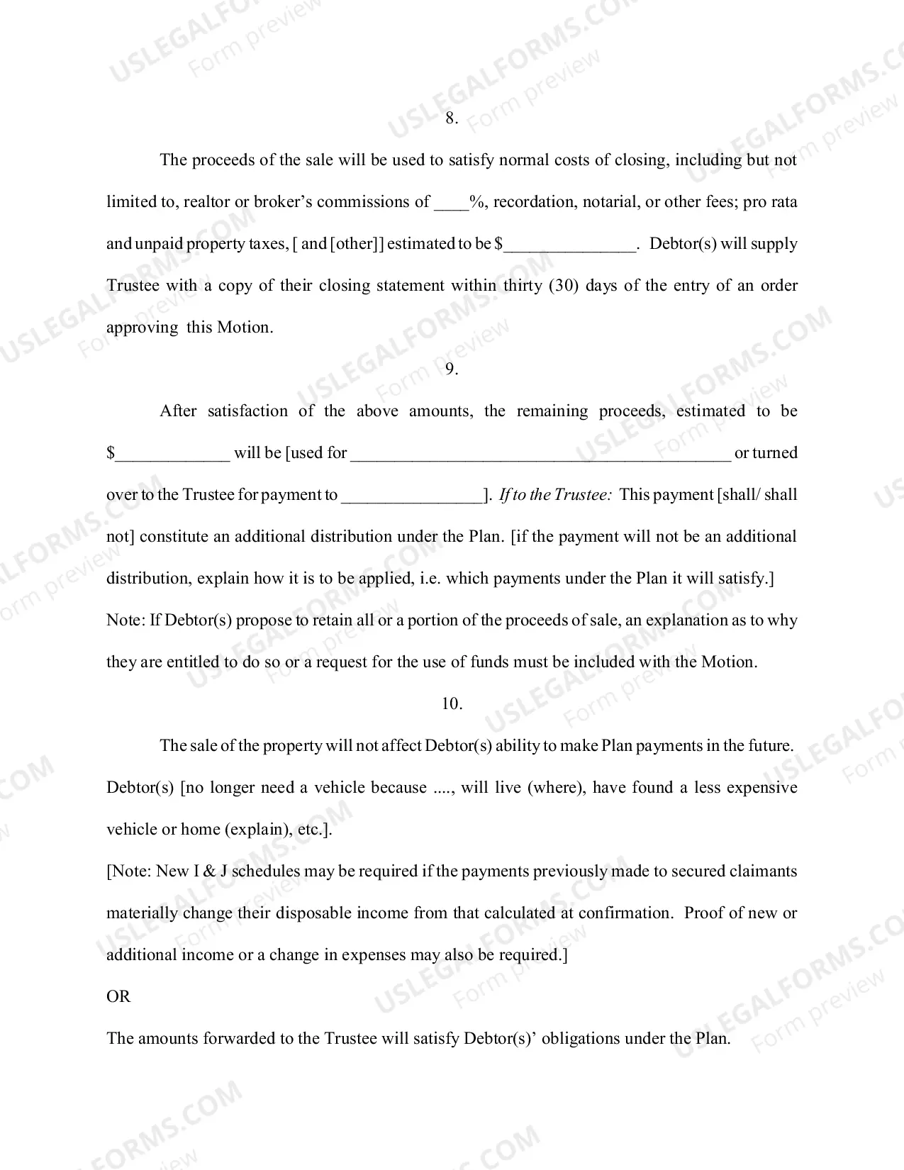 Preview Motion for Authority to Sell Property