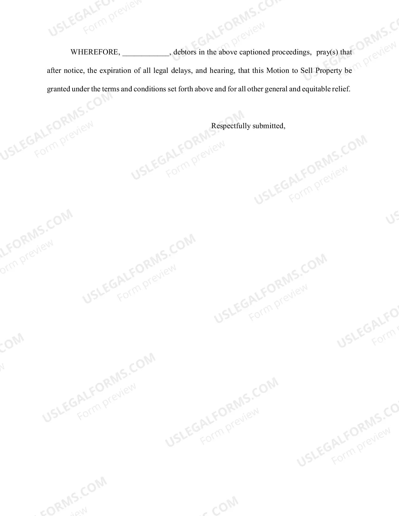 Preview Motion for Authority to Sell Property