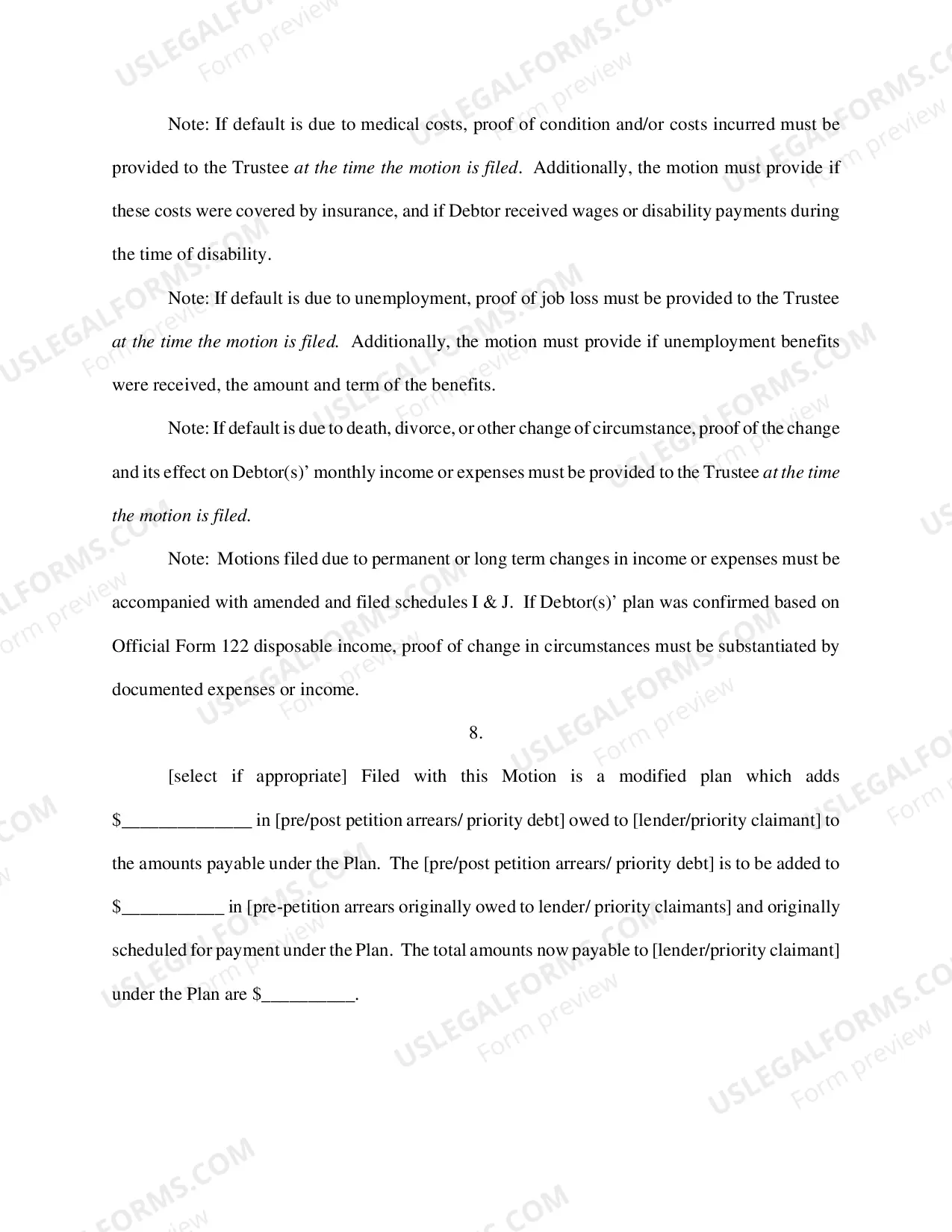 Preview Motion to Modify Confirmed Plan of Reorganization