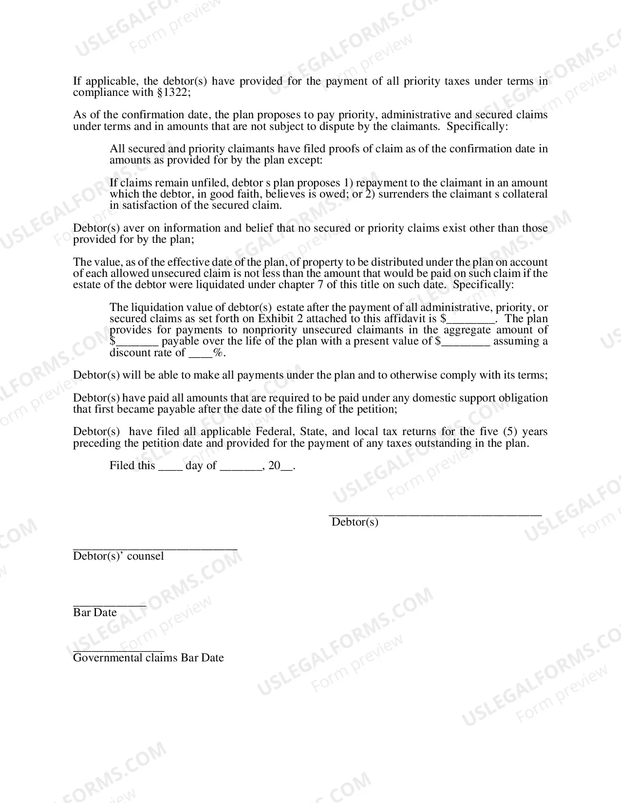 Preview Pre Confirmation Affidavit