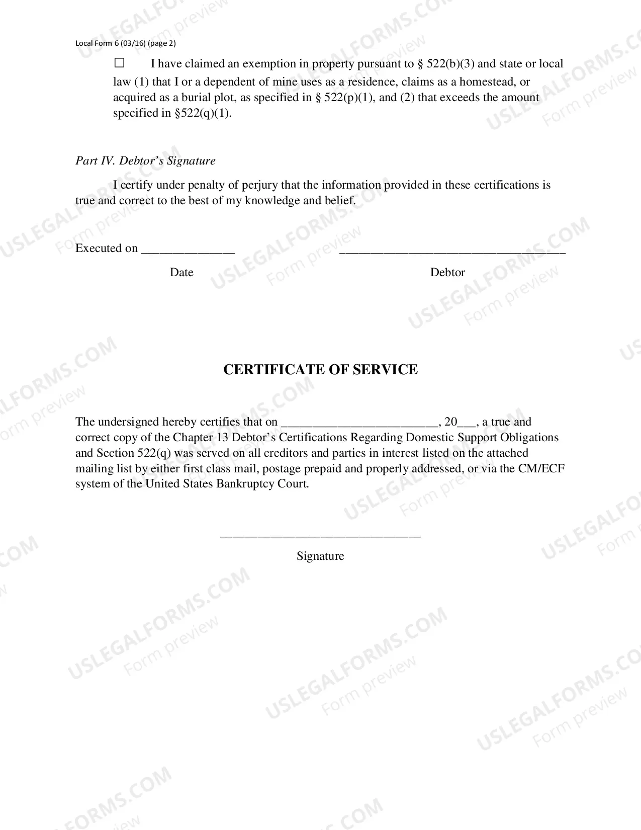 Preview Chapter 13 Debtors Certifications Re Domestic Support Obligations Sec 522(Q) And Request For Entry of Discharge