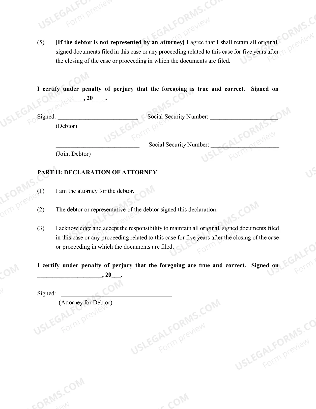 Preview Declaration Regarding Electronic Filing