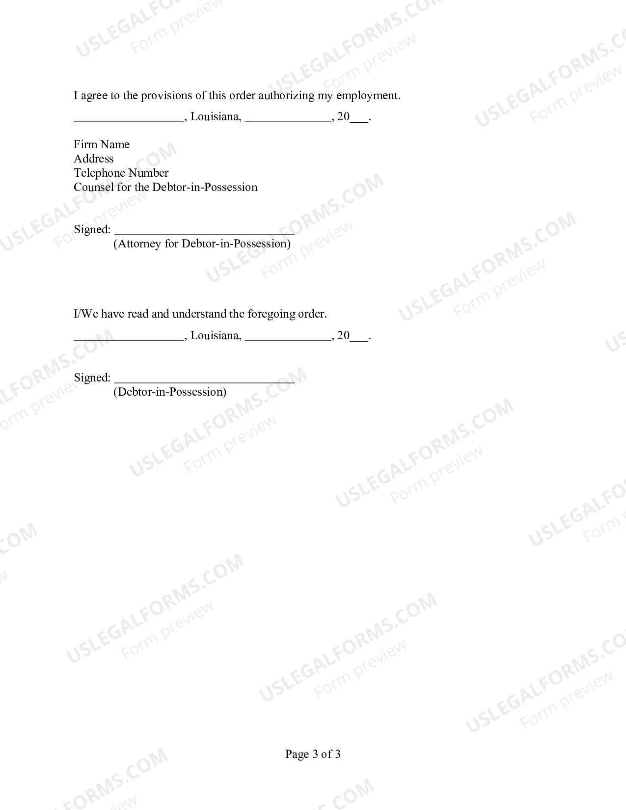 Preview Interim Order Authorizing of Counsel For Debtor-In-Possession