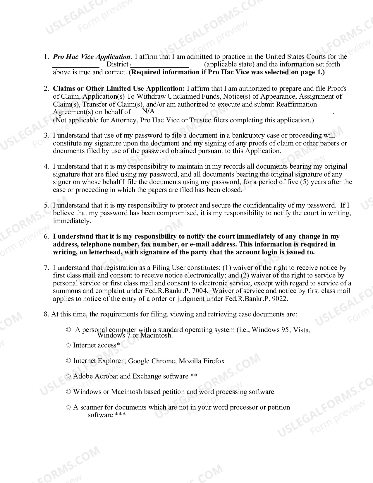 Preview Application For Use of Electronic Case Filing System Attorney Or Trustee Only