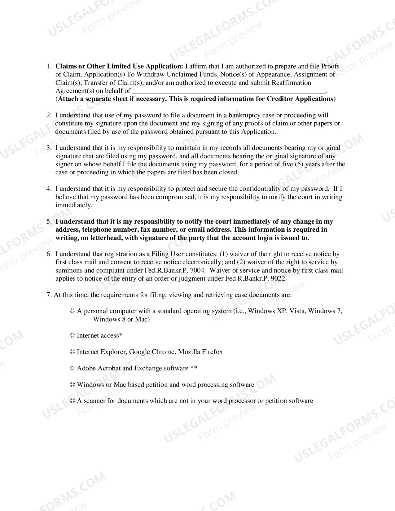 Preview Application For Use of Electronic Case Filing System Creditor Or Limited Filer Only
