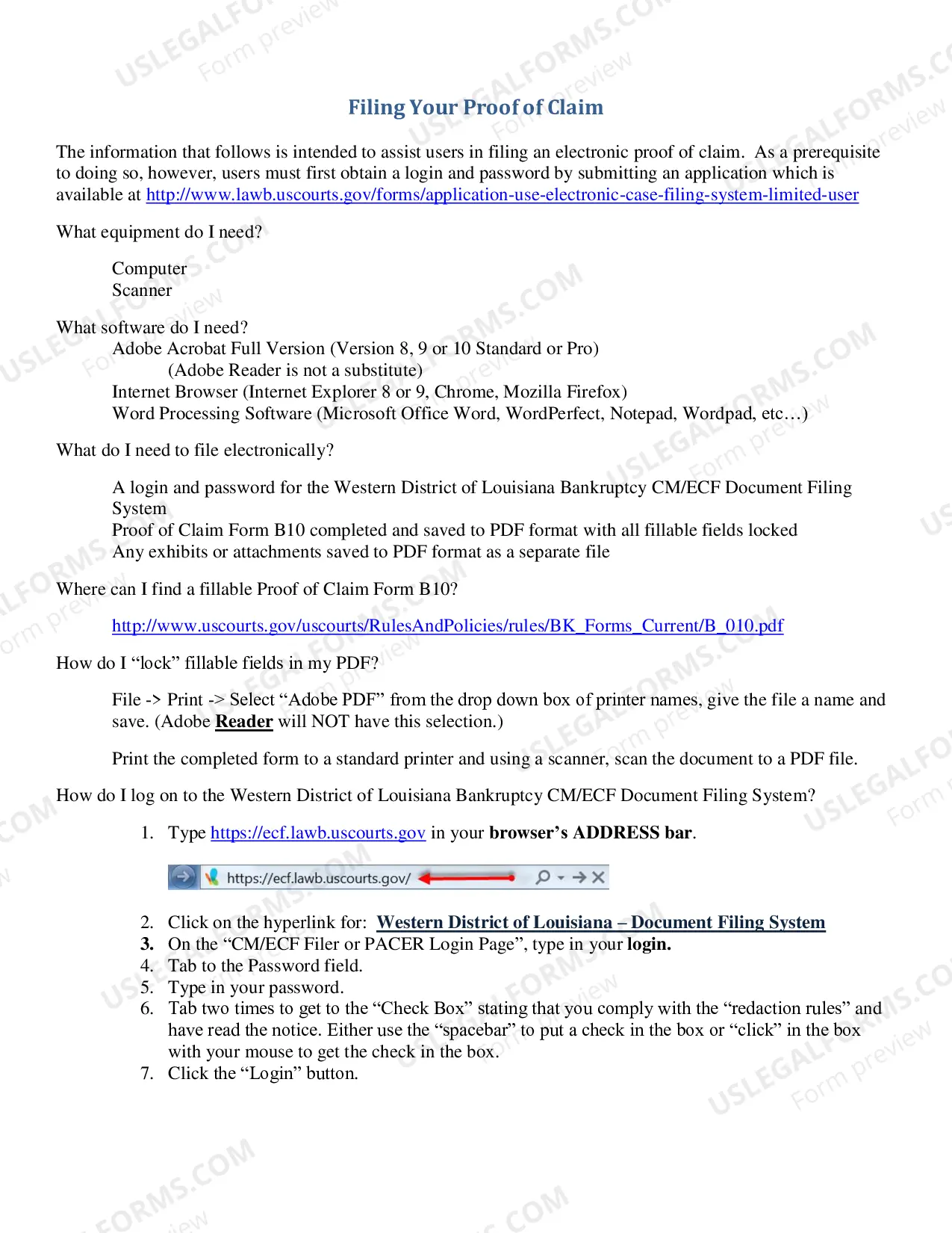 Preview Application For Use of Electronic Case Filing System Creditor Or Limited Filer Only