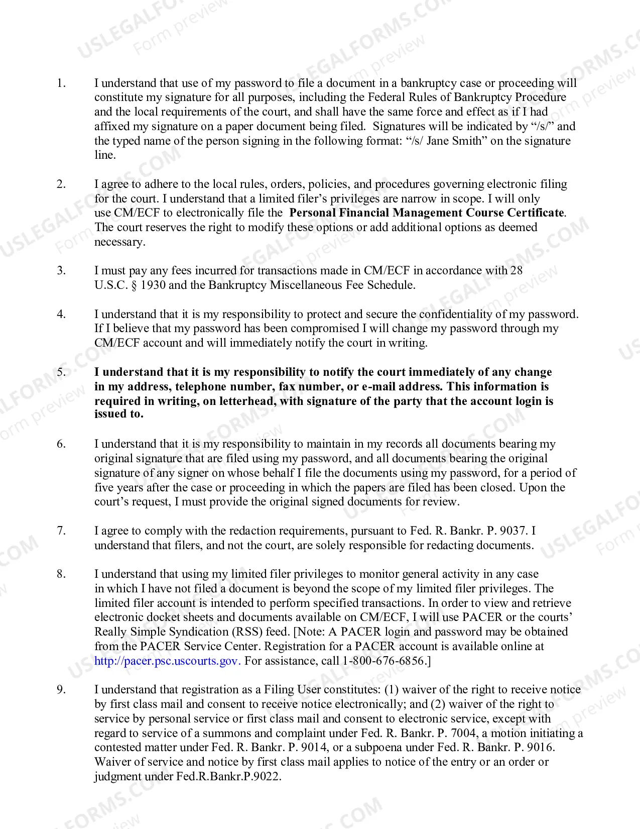 Preview Application for Use of Electronic Case Filing System - Financial Management Certificate Provider