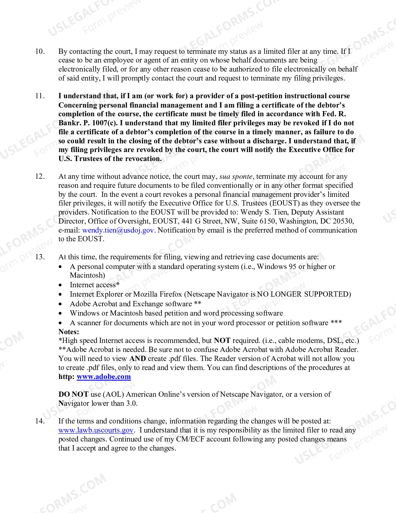 Preview Application for Use of Electronic Case Filing System - Financial Management Certificate Provider