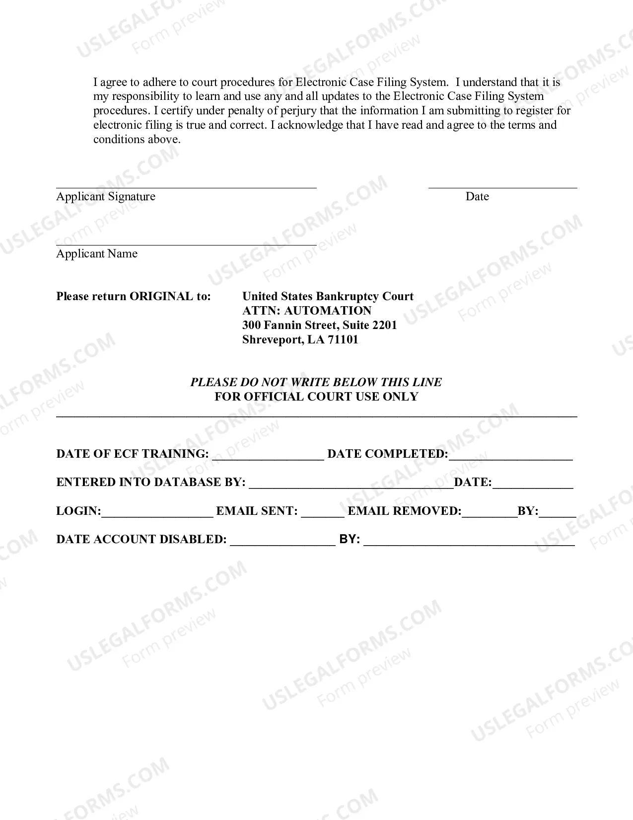 Preview Application for Use of Electronic Case Filing System - Financial Management Certificate Provider