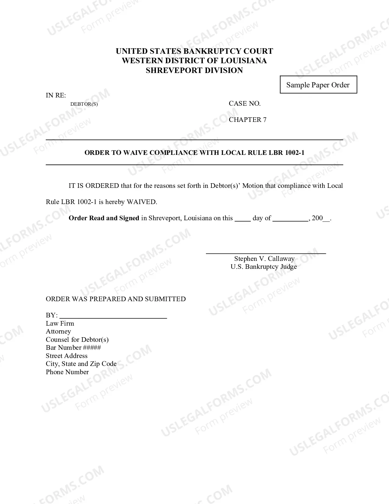 Preview Motion and Order to Waive Compliance