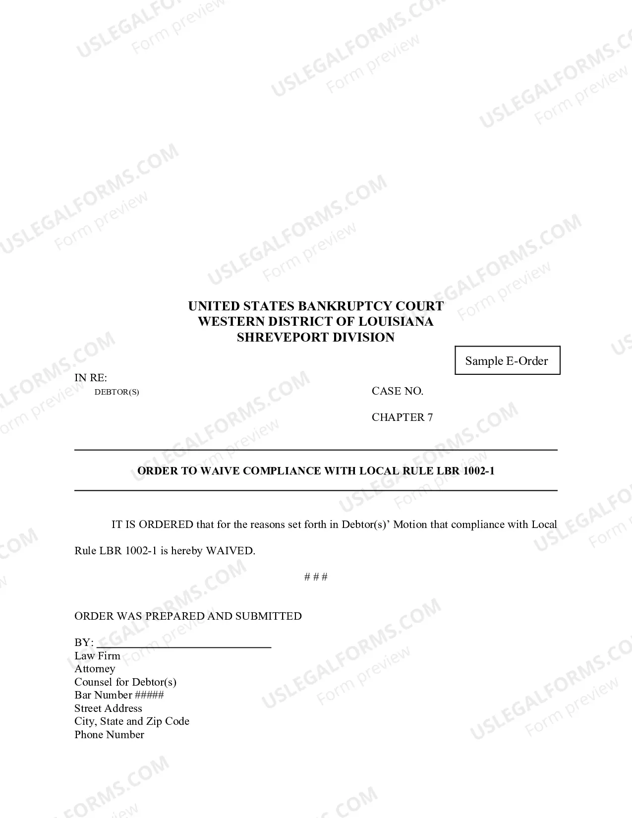 Preview Motion and Order to Waive Compliance