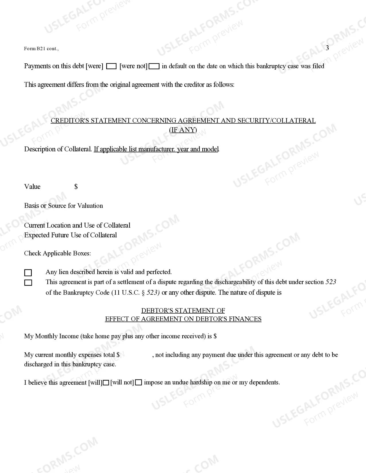 Preview Reaffirmation Agreement (B240) Cases Filed Prior to 10/17/2005