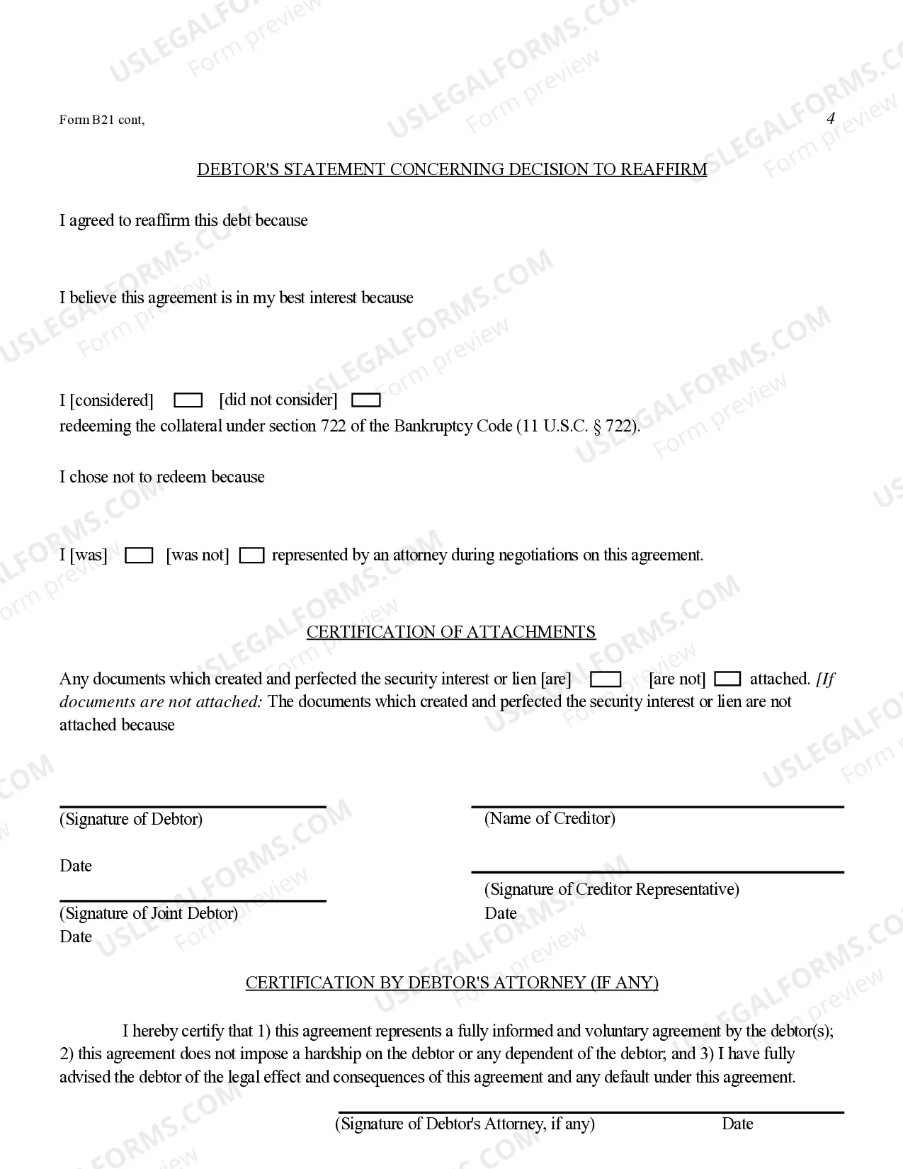 Preview Reaffirmation Agreement (B240) Cases Filed Prior to 10/17/2005