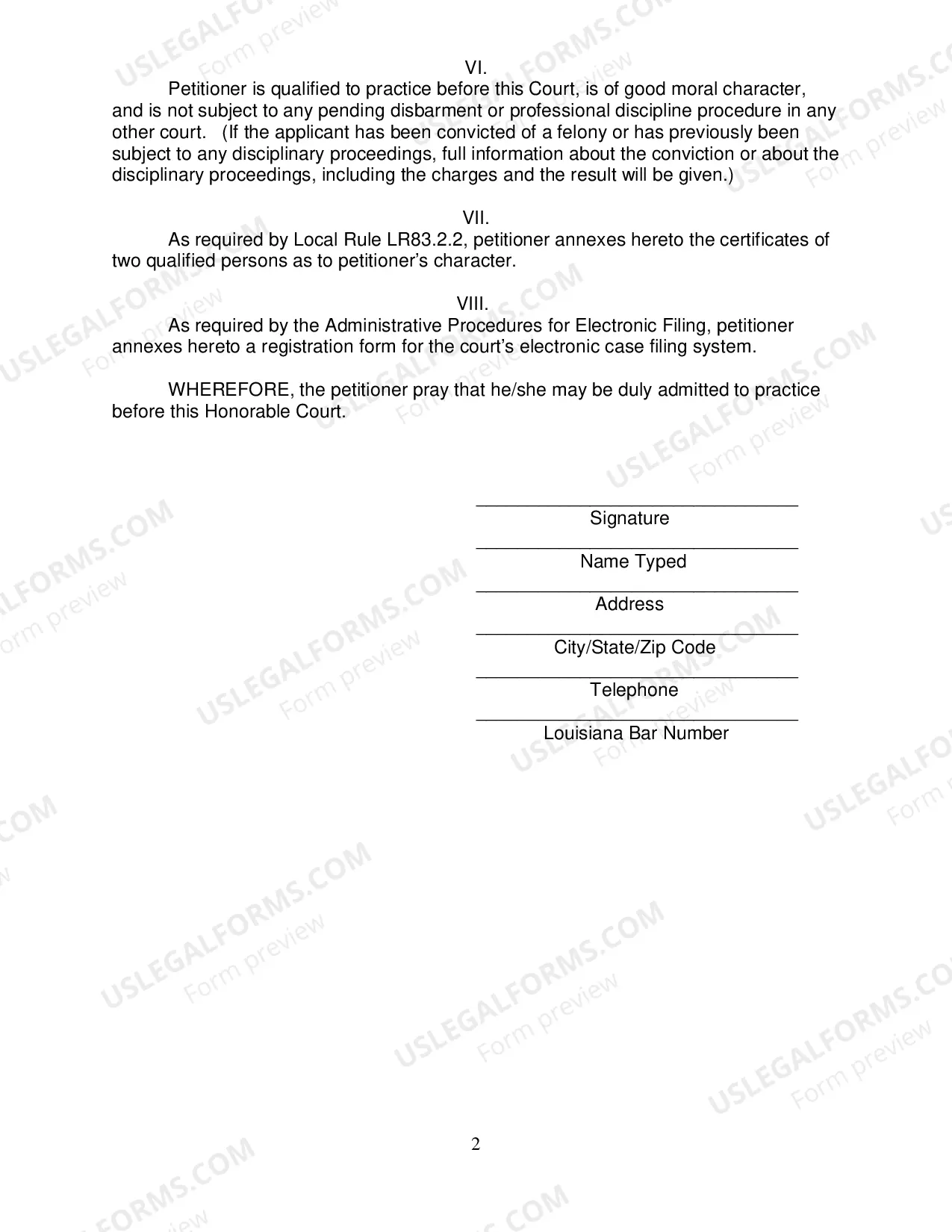 Preview Petition For Admission To Practice