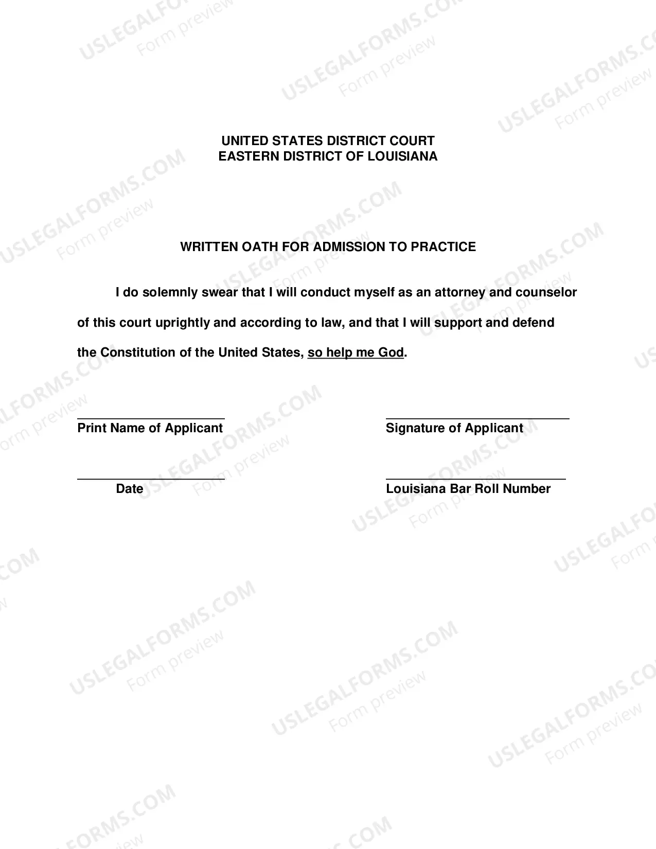 Preview Request To Be Admitted To Bar Without Personal Appearance - And Oath