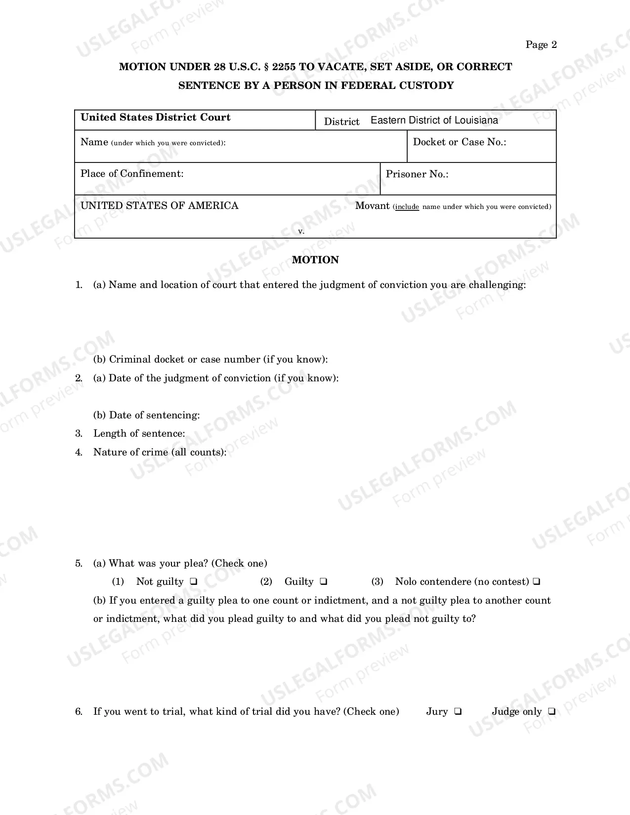 Preview Motion to Vacate/Set Aside Sentence (Motion Under 28 U.S.C. 2255)