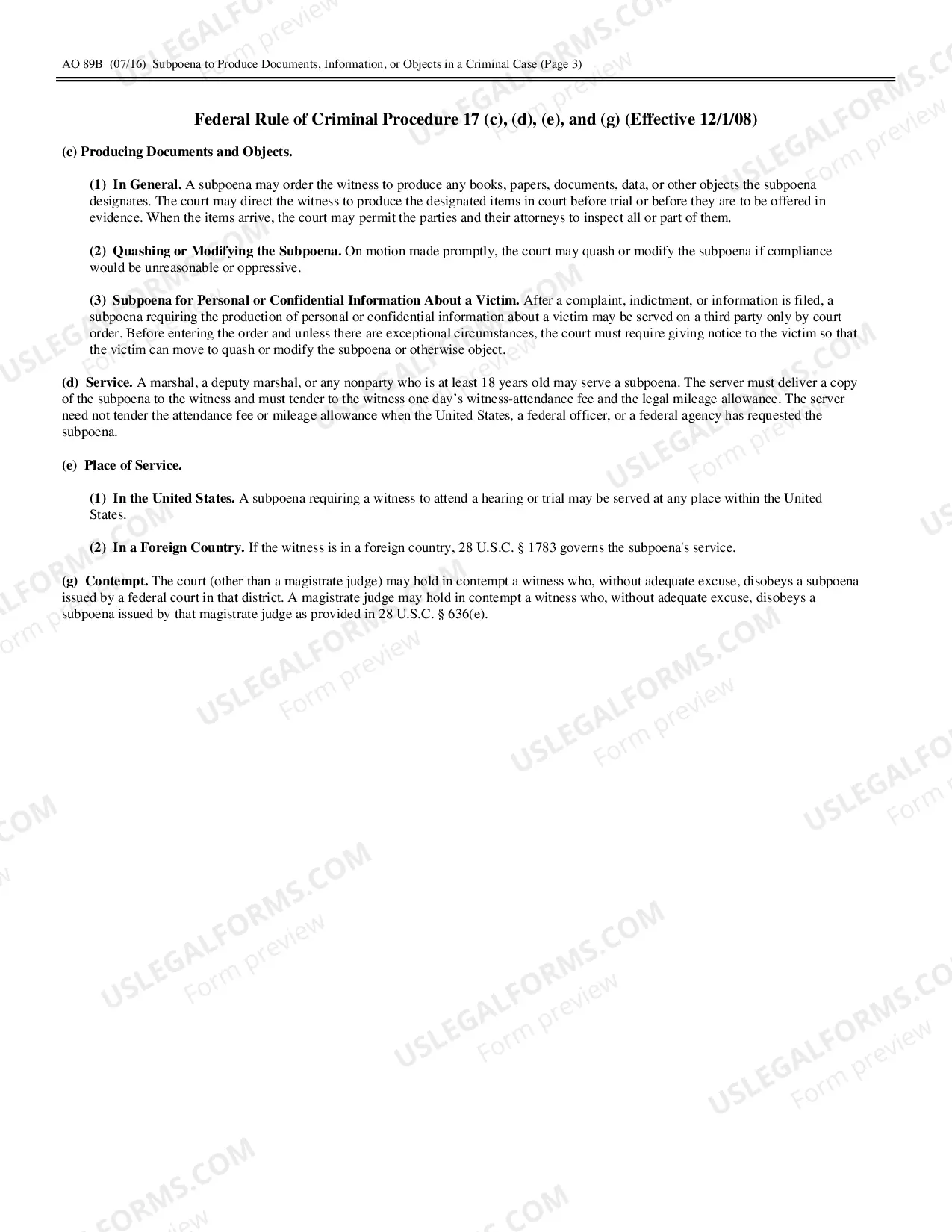 Preview Subpoena to Produce Documents, Information, or Objects in a Criminal Case