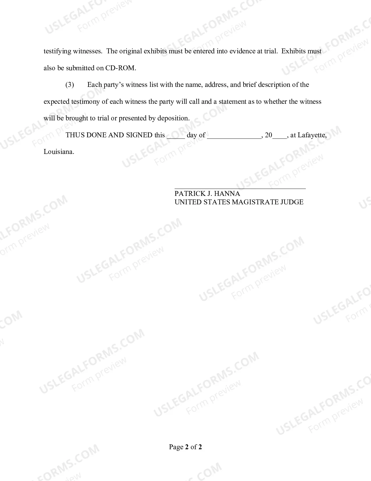 Preview Bench Trial Order (Mag. Judge Hanna)