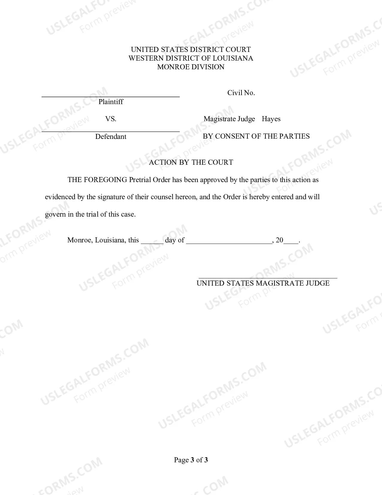 Preview Pretrial Order (Mag. Judge Hayes)