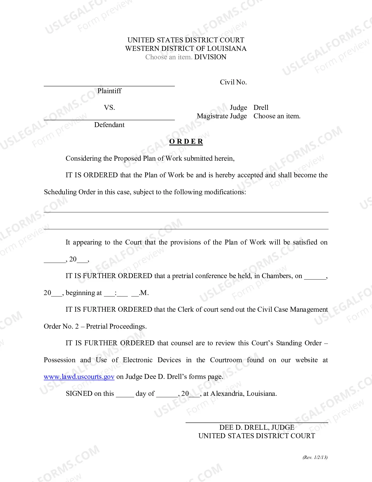 Preview Proposed Plan of Work And Order (Judge Drell)