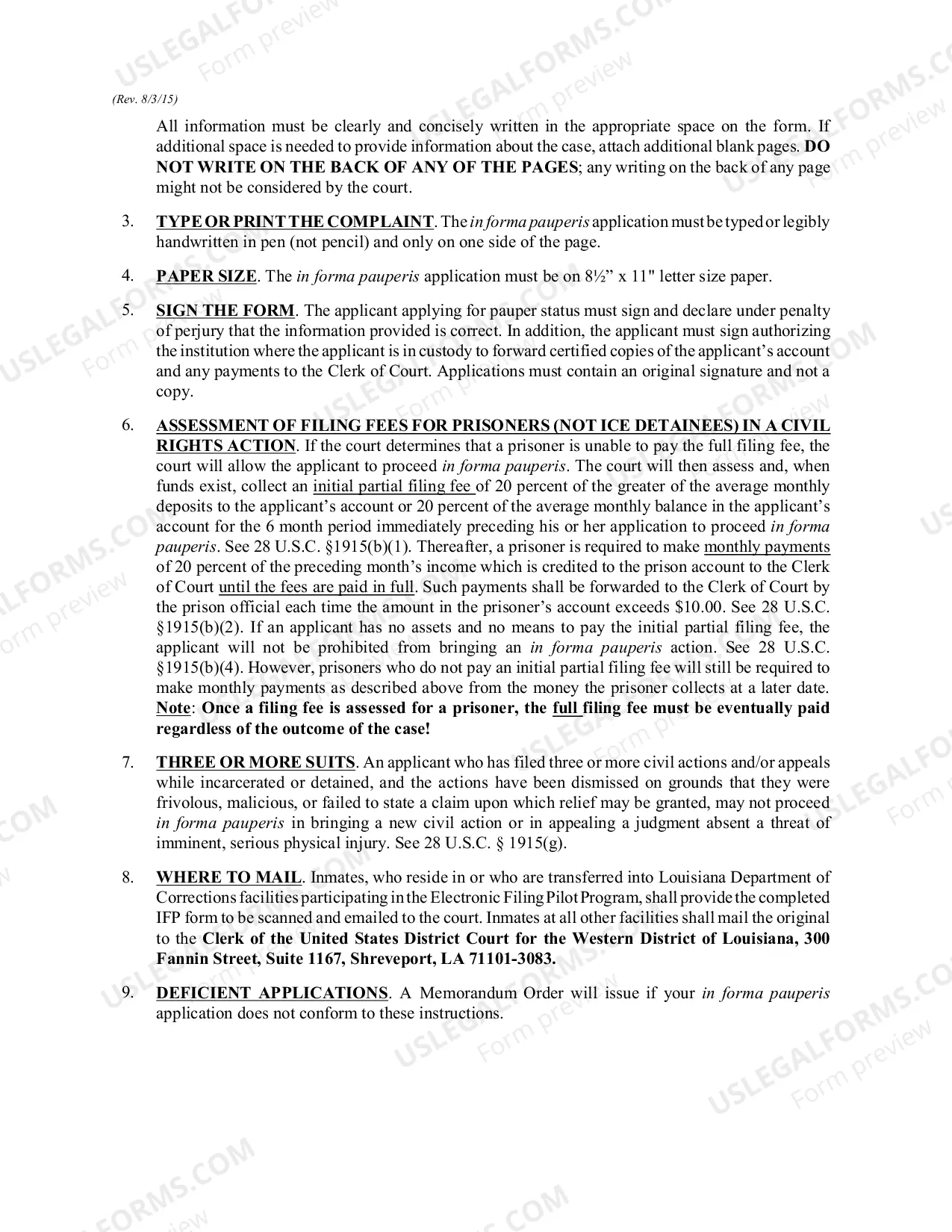 Preview Application to Proceed In Forma Pauperis - Prisoners & ICE Detainees