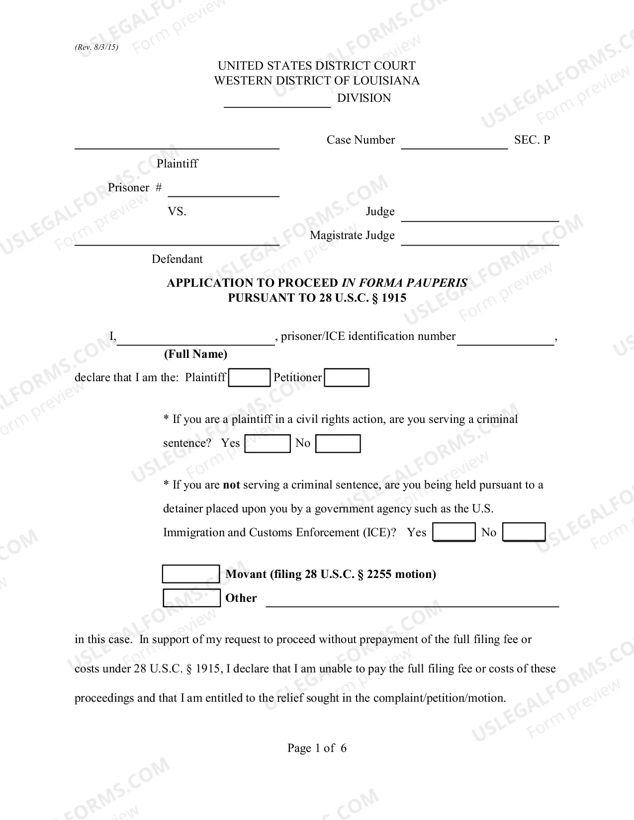 Preview Application to Proceed In Forma Pauperis - Prisoners & ICE Detainees