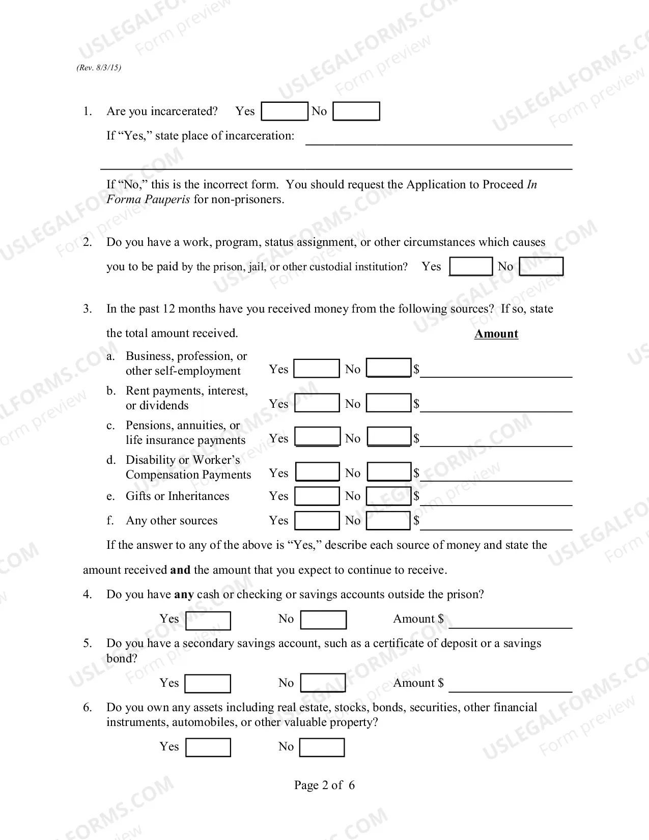 Preview Application to Proceed In Forma Pauperis - Prisoners & ICE Detainees