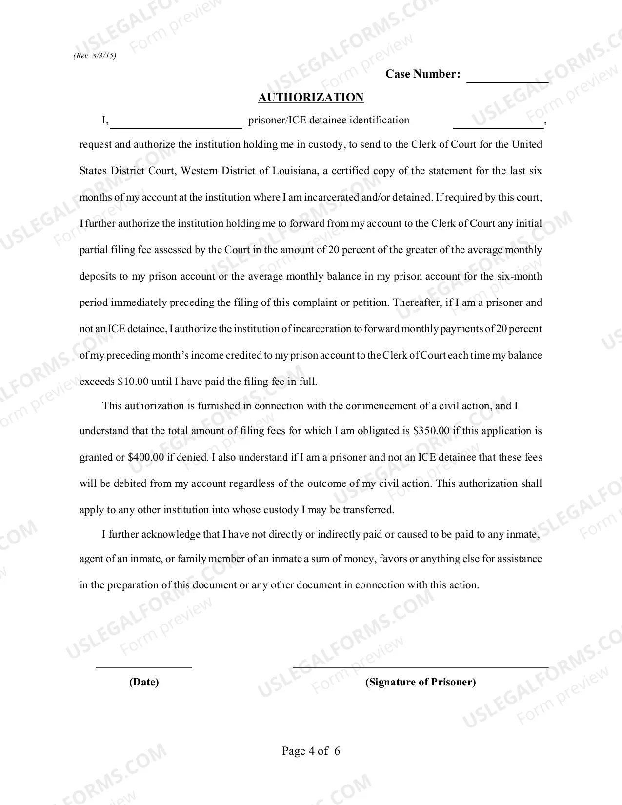 Preview Application to Proceed In Forma Pauperis - Prisoners & ICE Detainees