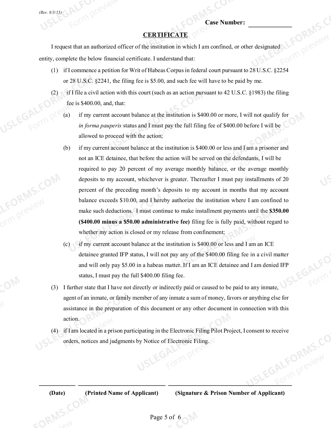 Preview Application to Proceed In Forma Pauperis - Prisoners & ICE Detainees
