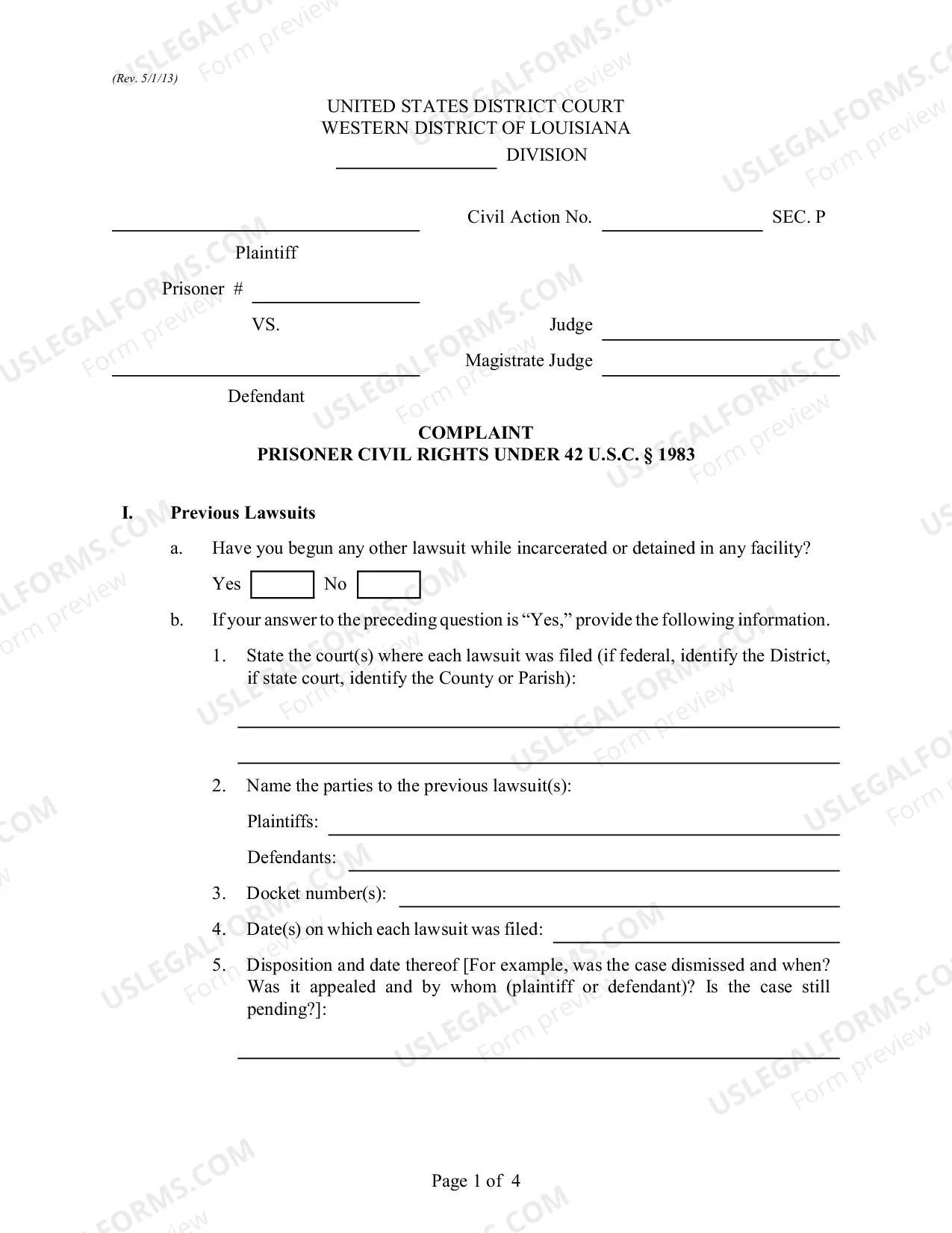 Preview Civil Rights Complaint - Prisoner
