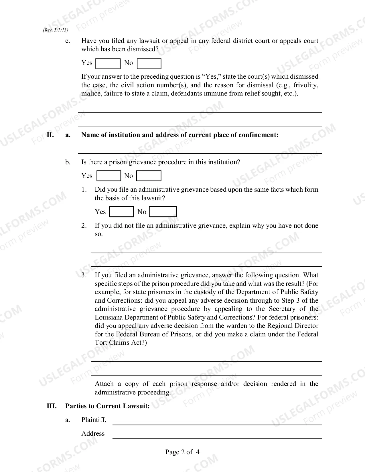 Preview Civil Rights Complaint - Prisoner