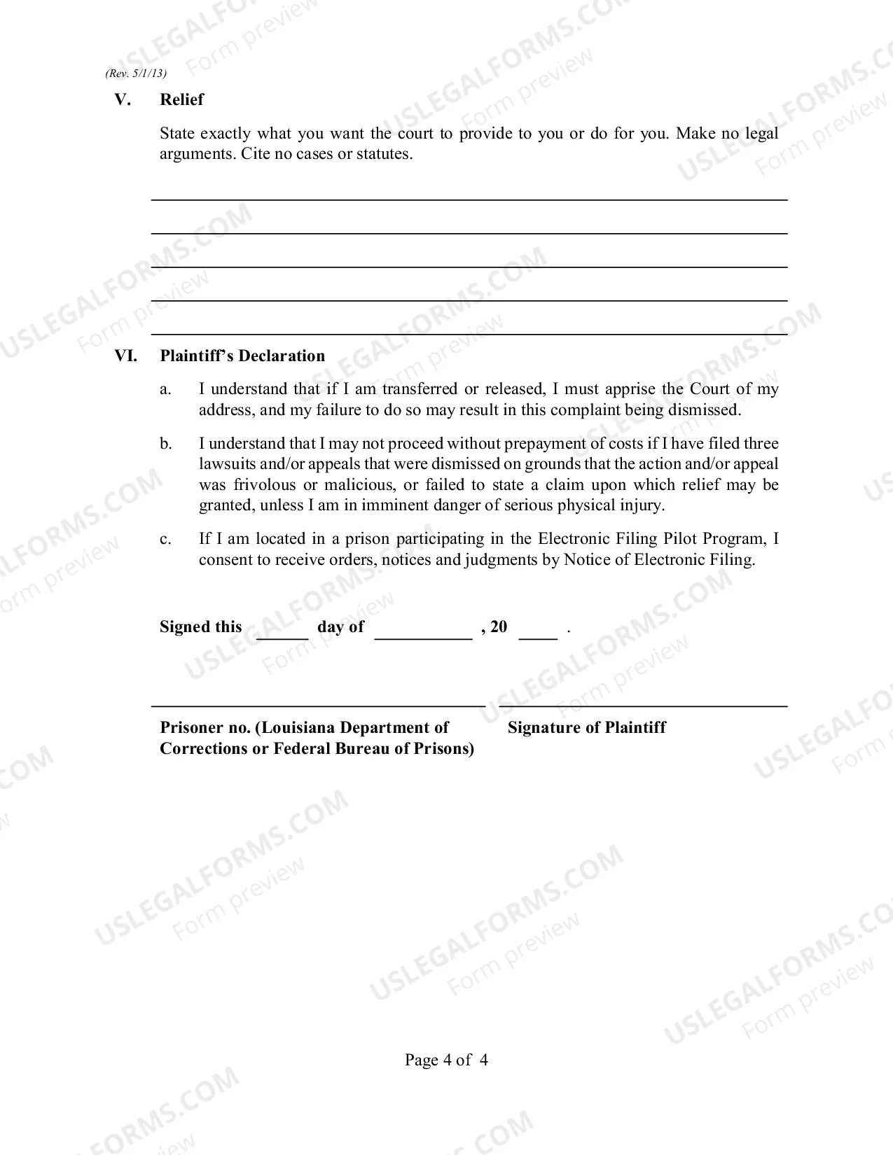 Preview Civil Rights Complaint - Prisoner