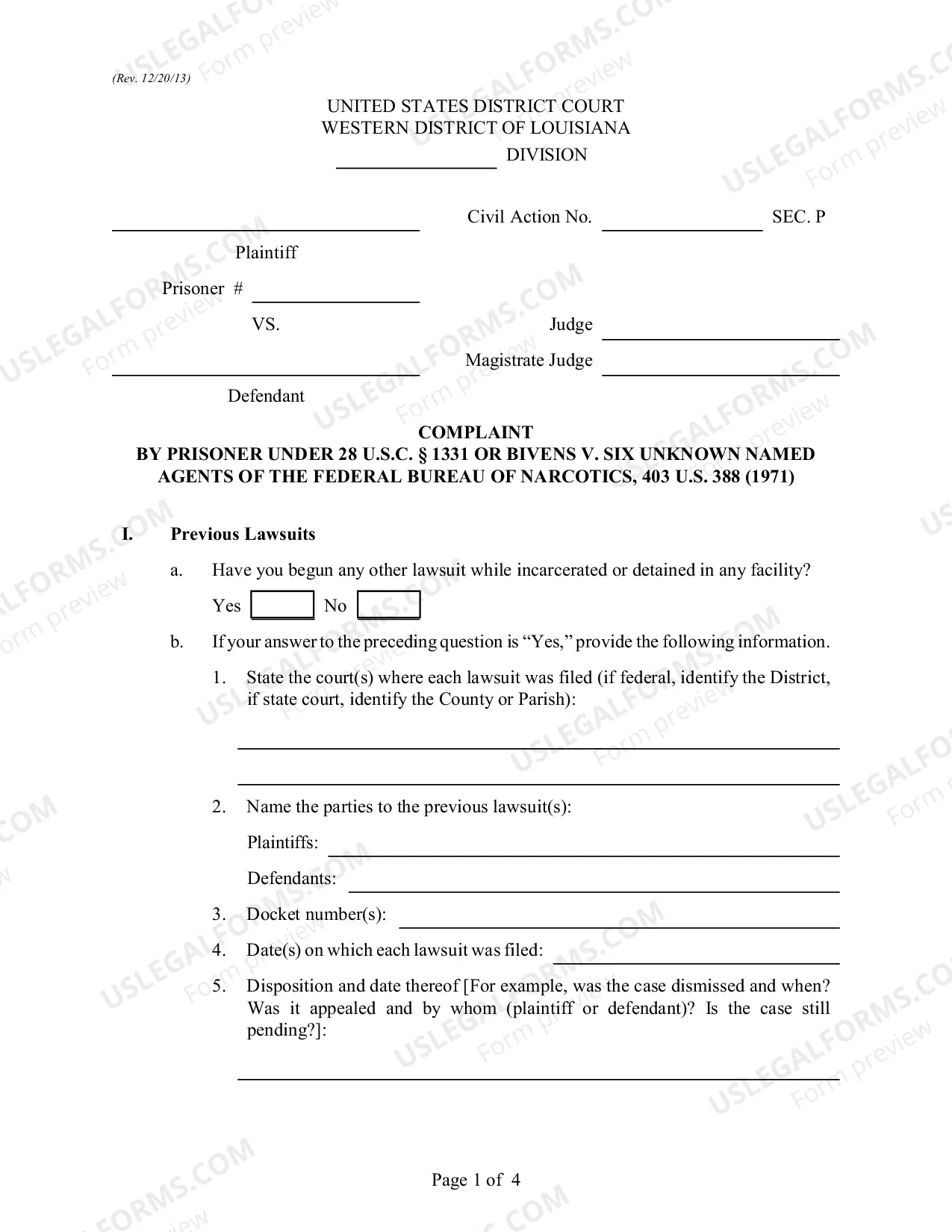 Preview Civil Rights Complaint (Bivens) - Prisoner