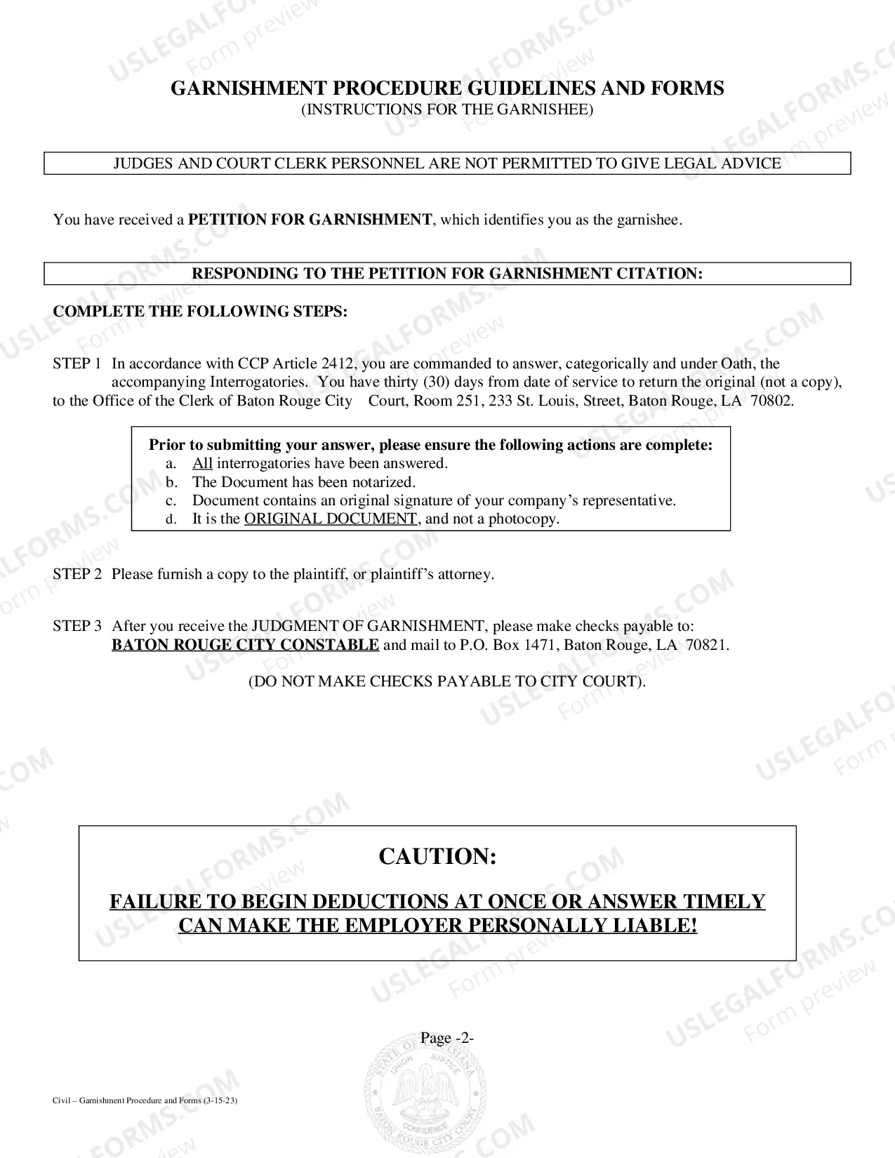 Preview Garnishment Procedures and Forms Packet