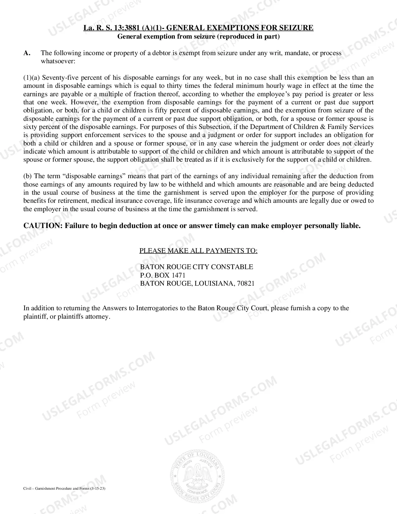 Preview Garnishment Procedures and Forms Packet