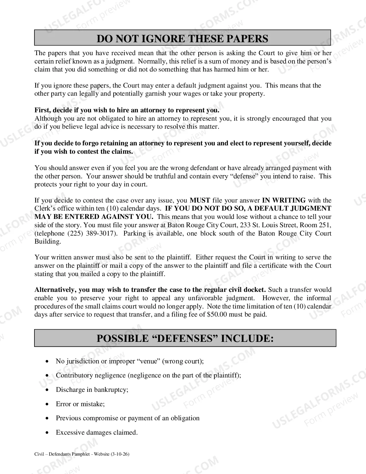 Preview Defendants Pamphlet