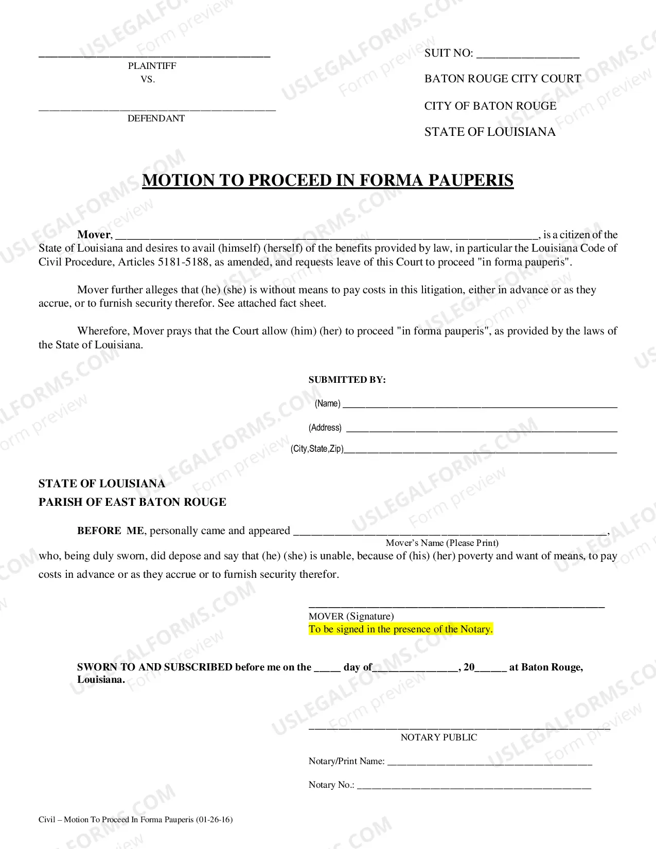 Preview Motion to Proceed In Forma Pauperis