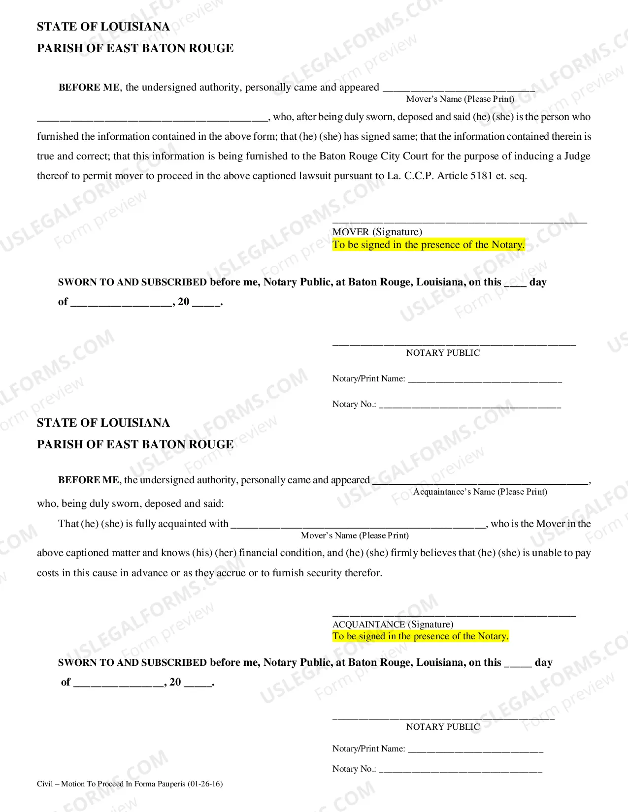 Preview Motion to Proceed In Forma Pauperis