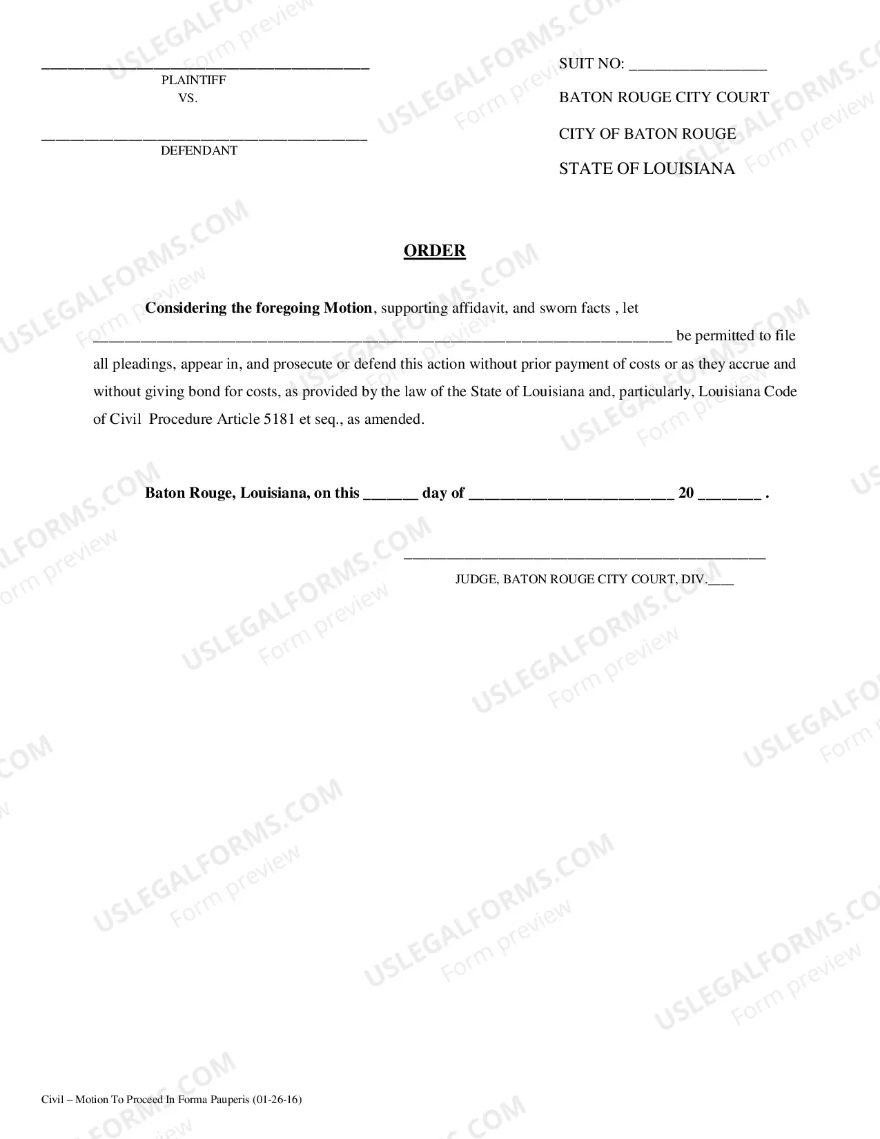 Preview Motion to Proceed In Forma Pauperis