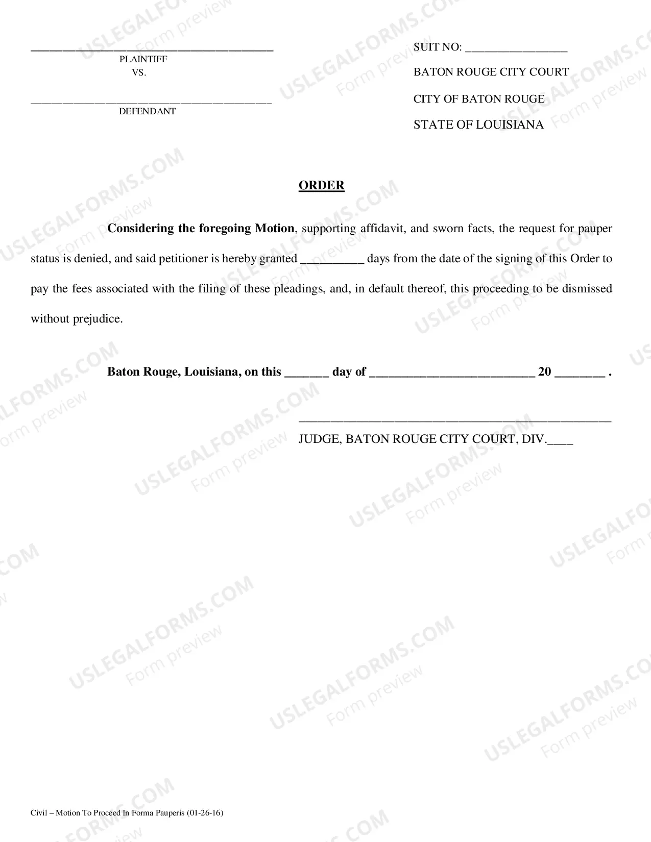 Preview Motion to Proceed In Forma Pauperis