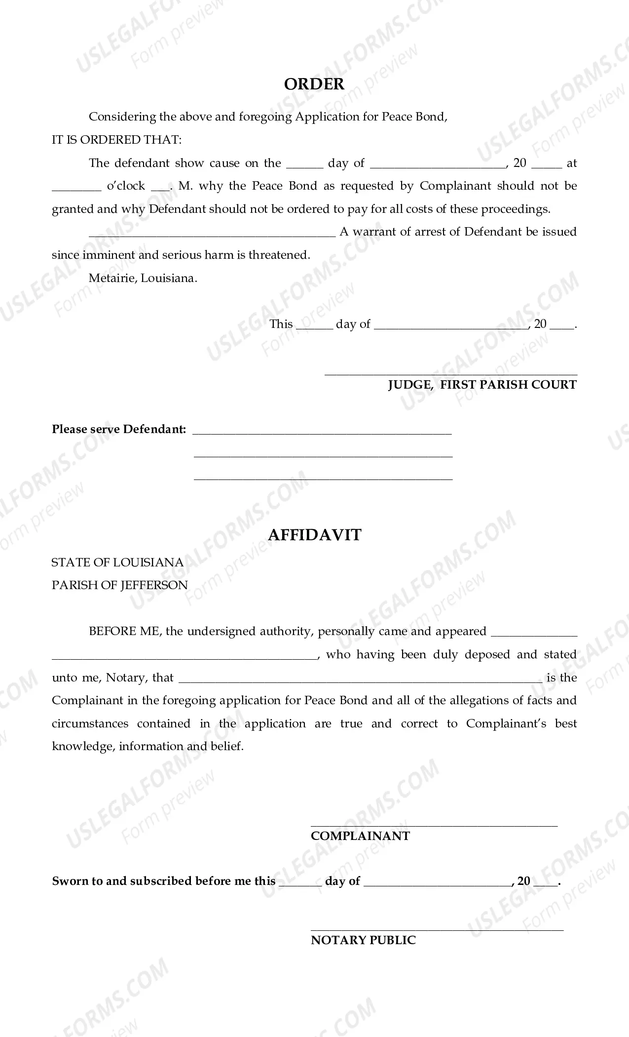 Preview Application for Peace Bond