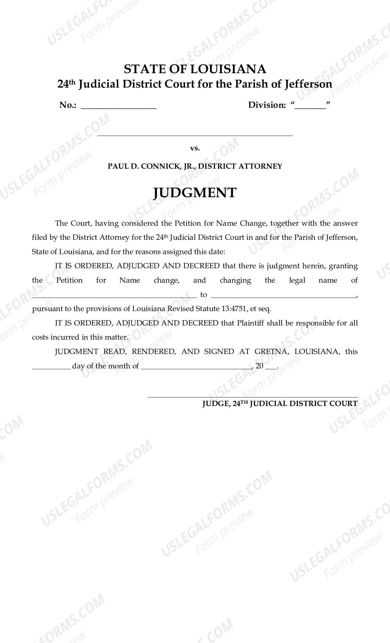 Preview Name Change Petition and Judgment