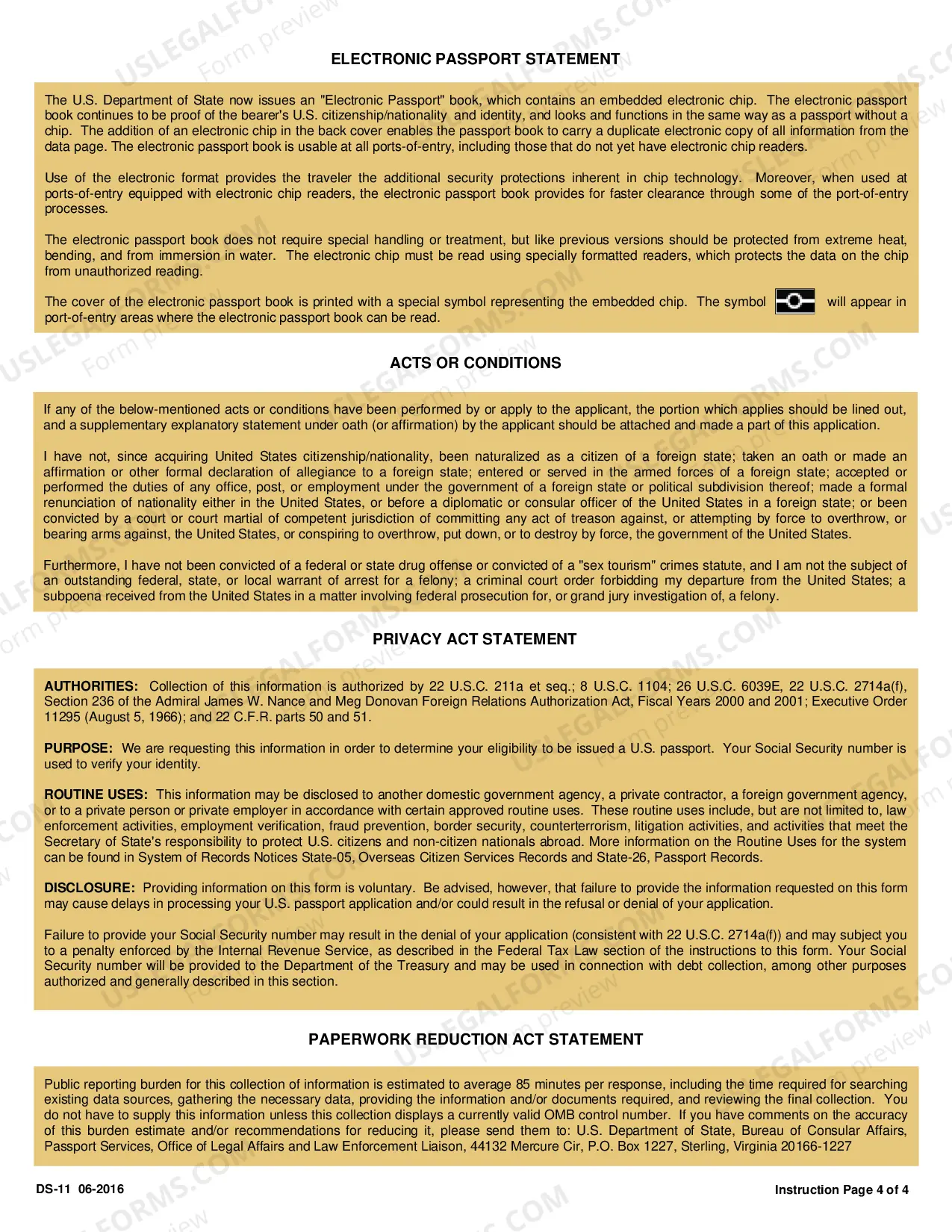 Preview Passport Form DS-11 (Application for Passport)