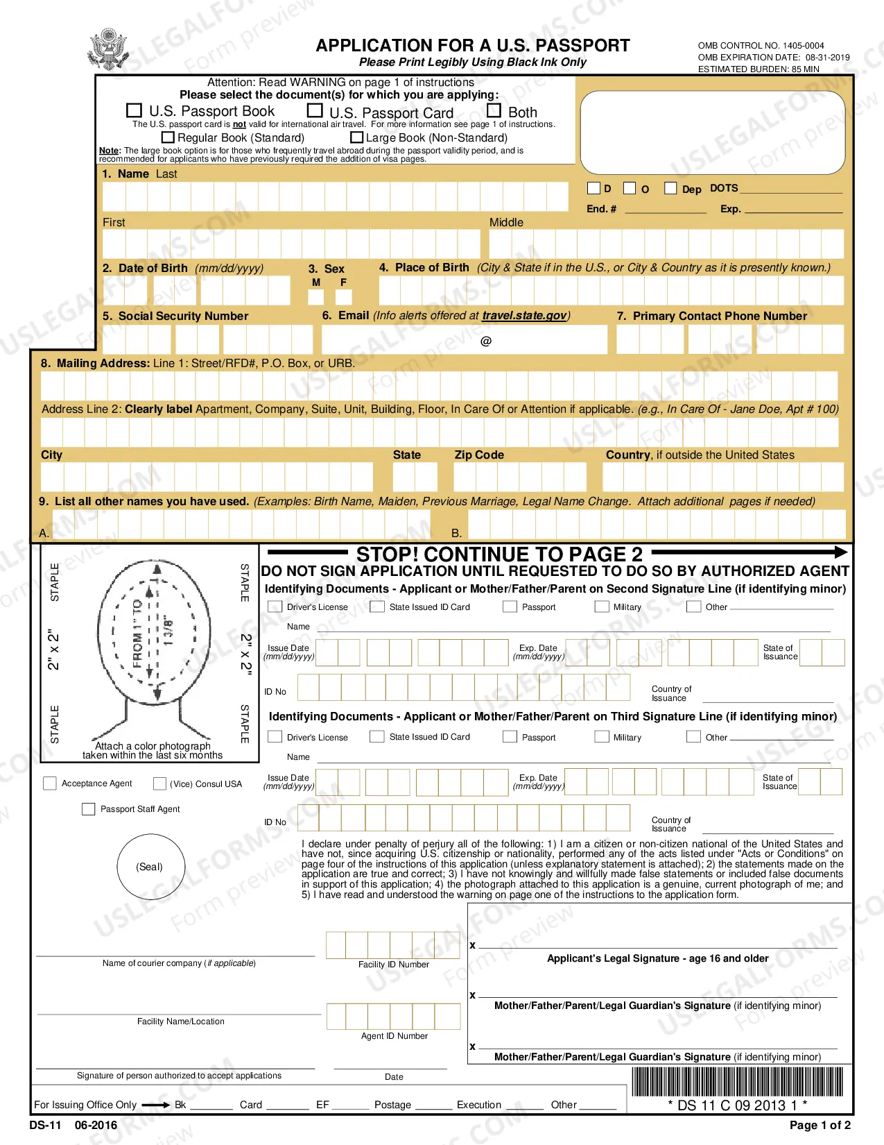 Preview Passport Form DS-11 (Application for Passport)