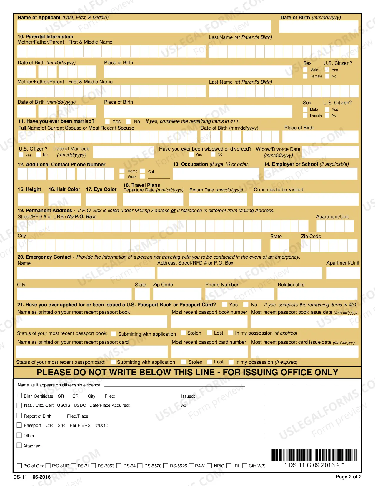 Preview Passport Form DS-11 (Application for Passport)