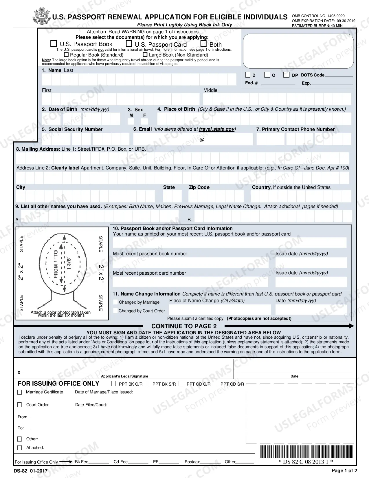 Preview Passport Renewal Form DS-82 (Application for Renewal of Passport)